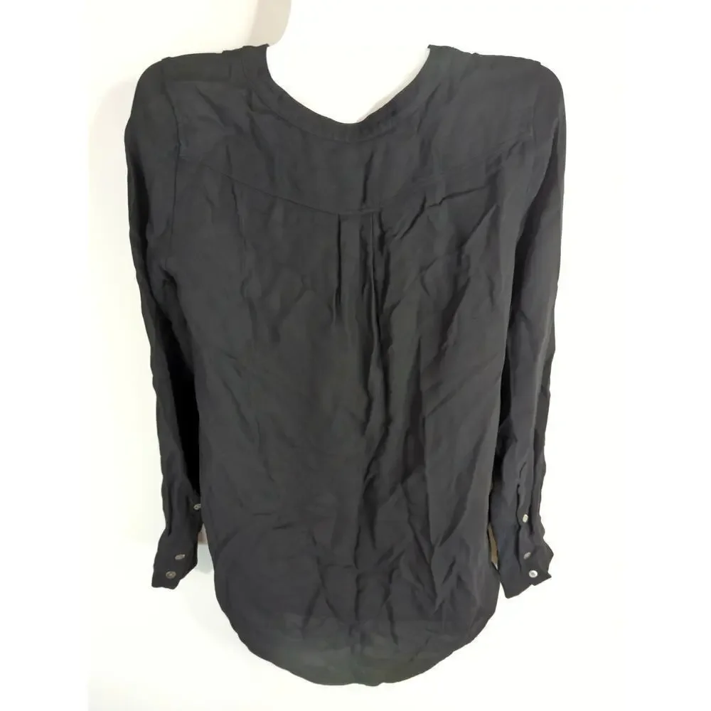 J. Crew‎ Black Viscose Long Sleeve Half Button Long Sleeve Shirt Women's Small